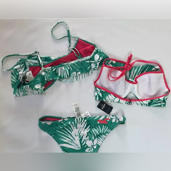 HOLLISTER Green White & Pink Tropical Print 3 Pc Mix/Match Bikini Swim Med NWT - Picture 2 of 5